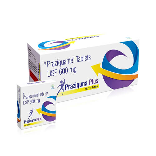 Praziquantel 600 mg tablet for deworming treatment - International medical standards.