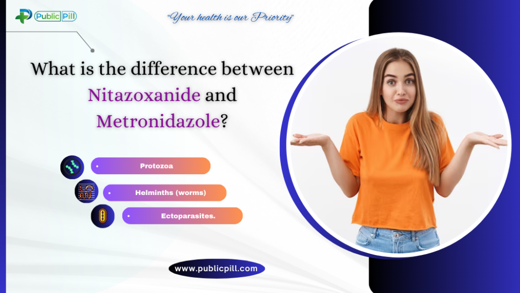 What is the difference between Nitazoxanide 500 and Metronidazole 100?