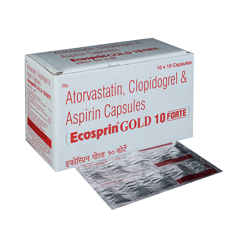 Ecosprin Gold 10 mg (Atorvastatin/Clopidogrel/Aspirin)