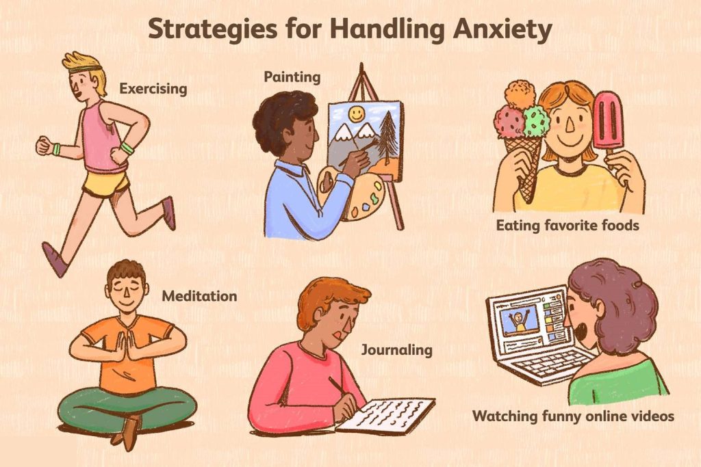 A professional medical illustration or photo showing anxiety treatment options, including common medications and wellness symbols.