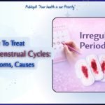 Illustration representing irregular menstrual cycles, symptoms, causes, and treatment options for women’s health.