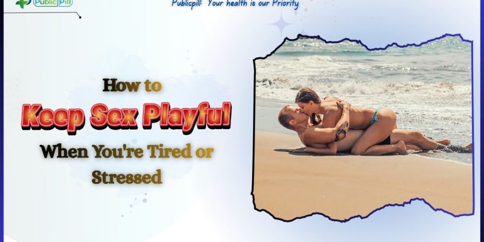 Couple relaxing together and sharing playful romantic moments to keep intimacy fun during stress and tiredness.