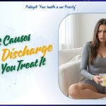 A medical illustration or clinical infographic detailing the primary causes and treatments for abnormal yellow discharge