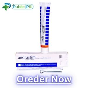 Dihydrotestosterone DHT 2.5 percent topical gel bottle, Andractim alternative for hormone therapy.