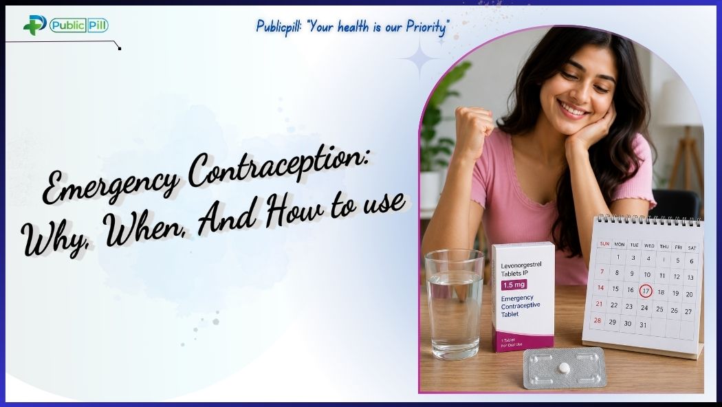 Illustration of a calendar next to the text "use of emergency contraception: why, when, and how"
